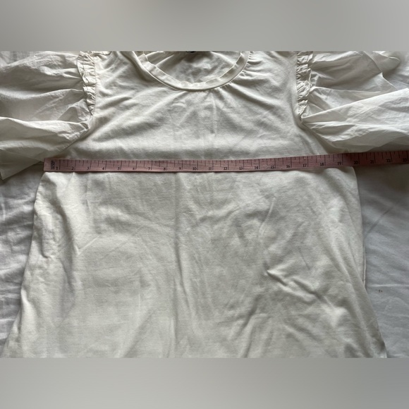 English Factory Mixed Media Ruffle Sleeve Blouse Top Medium White Minimalist - Picture 4 of 7
